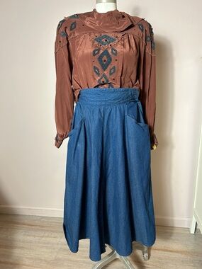 VTG Liz Sport drop waist western skater skirt denim skirt 100% cotton